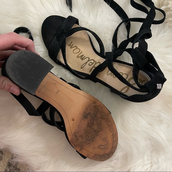 Sam Edelman black suede block heel wrap ankle heels size 7.5 - Picture 5 of 6